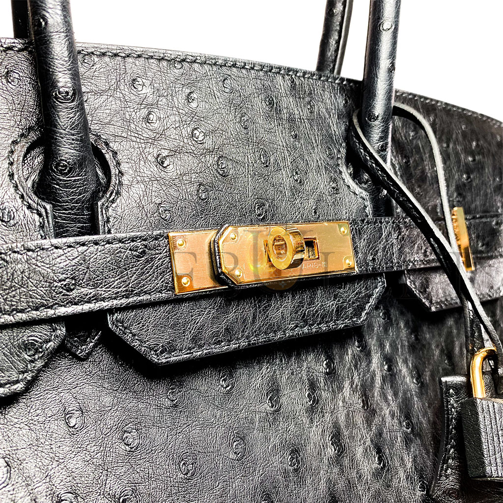 HERMÈS MASTER BIRKIN 30 BLACK OSTRICH ROSE GOLD HARDWARE 346920 (30*24*16cm)